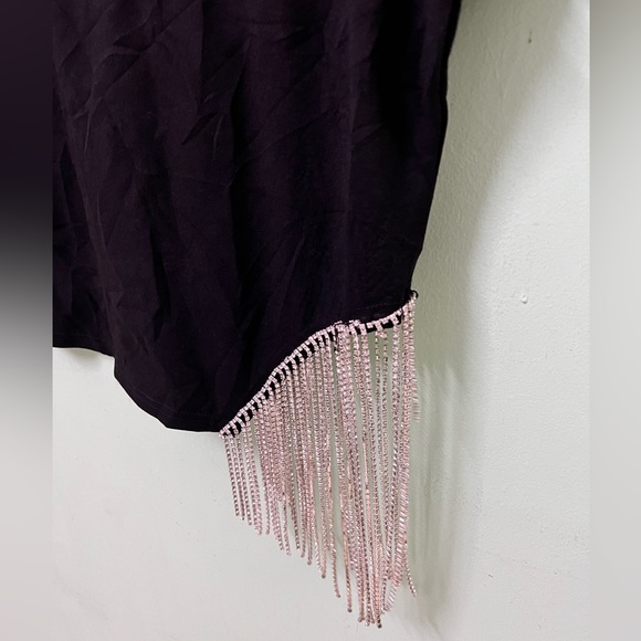 Voila Cut Out Rhinestone Fringe Trim Crop Tee - Picture 7 of 8